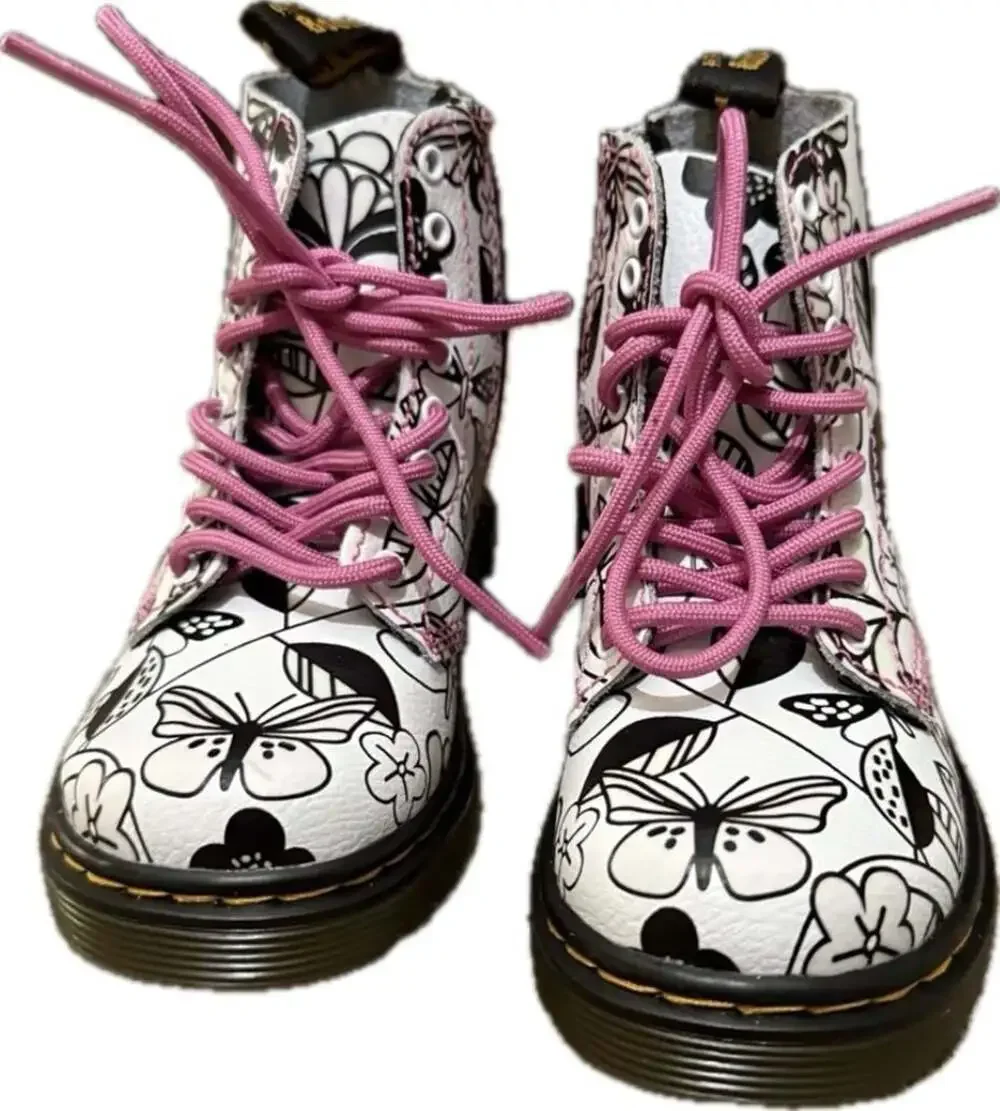 Dr. Martens 1460 Pascal Boots toddler Girls Size 7 White Floral & Butterflies
